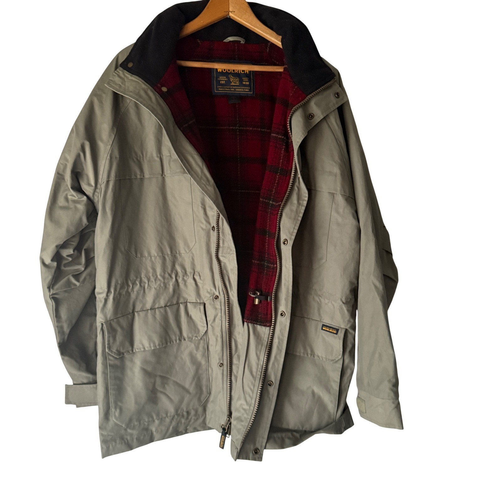 Woolrich Vintage Mens Plaid Flannel Wool Lined Jacket Olive Green M Chore Coat
