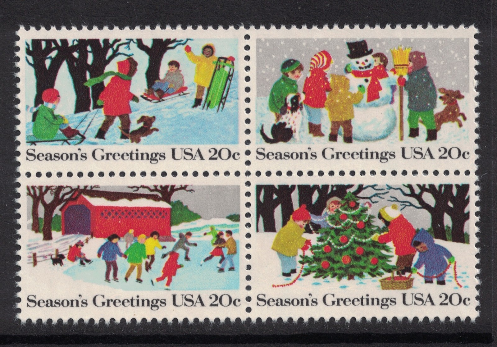 Scott 2027-30- Season's Greetings, Christmas, Block of 4- 20c MNH 1982- unused