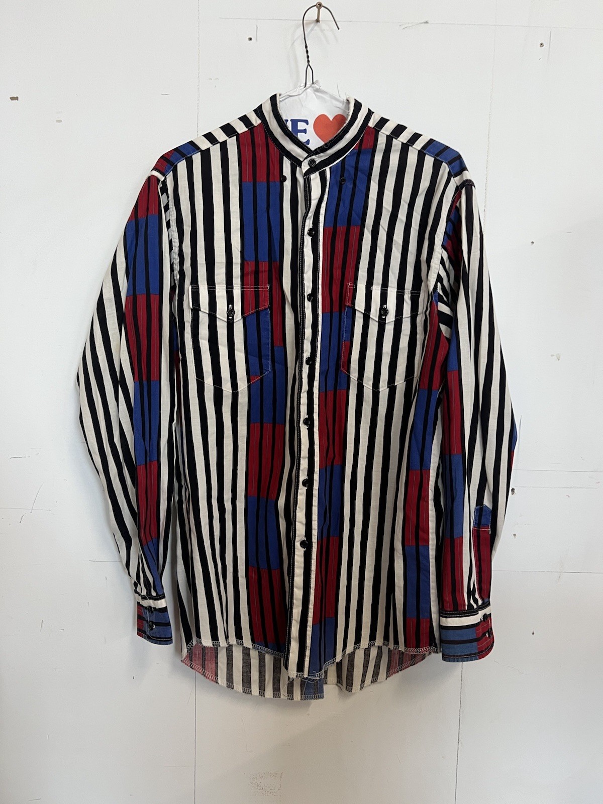 Vintage Wrangler Cowboy Cut Shirt 15 1/2 34 Striped Red Blue Black 90s Style Vintage Wrangler Cowboy Cut Shirt 15 1/2 34 Striped Red Blue Black 90s Style