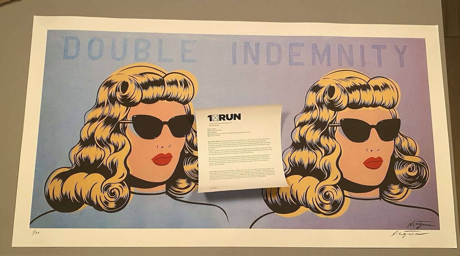 Niagara Double Indemnity Art Print Signed Numbered 1/50 Oversized LOP Rare Niagara Double Indemnity Art Print Signed Numbered 1/50 Oversized LOP Rare