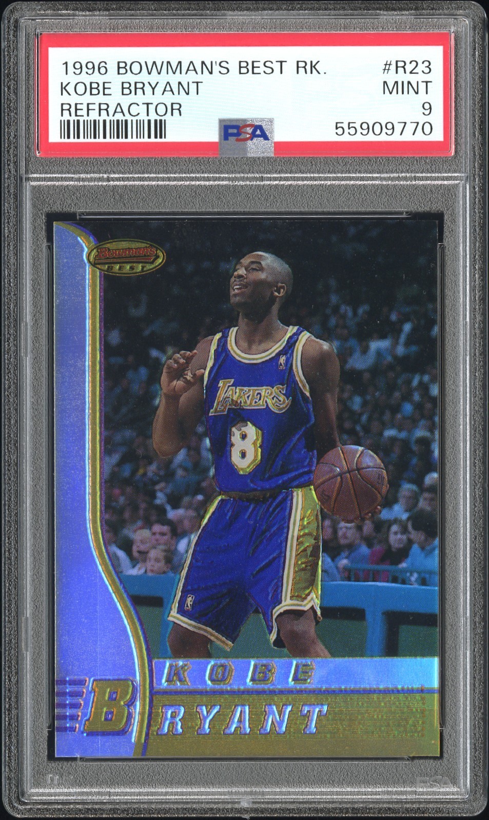 KOBE BRYANT 1996 BOWMAN'S BEST ROOKIE REFRACTOR PSA 9 #R23 ROOKIE RC KOBE BRYANT 1996 BOWMAN'S BEST ROOKIE REFRACTOR PSA 9 #R23 ROOKIE RC
