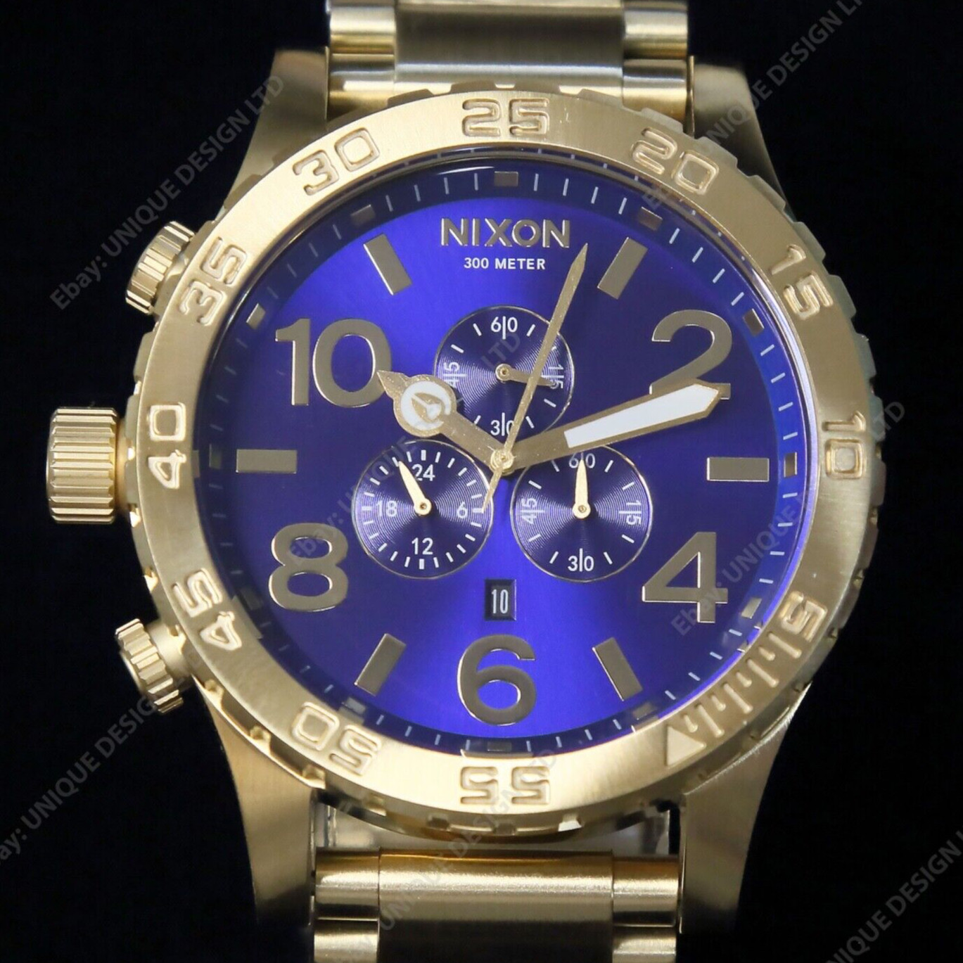 US NEW Authentic NIXON 51-30 Chrono GOLD BLUE SUNRAY Watch A0832735 MENS GIFT