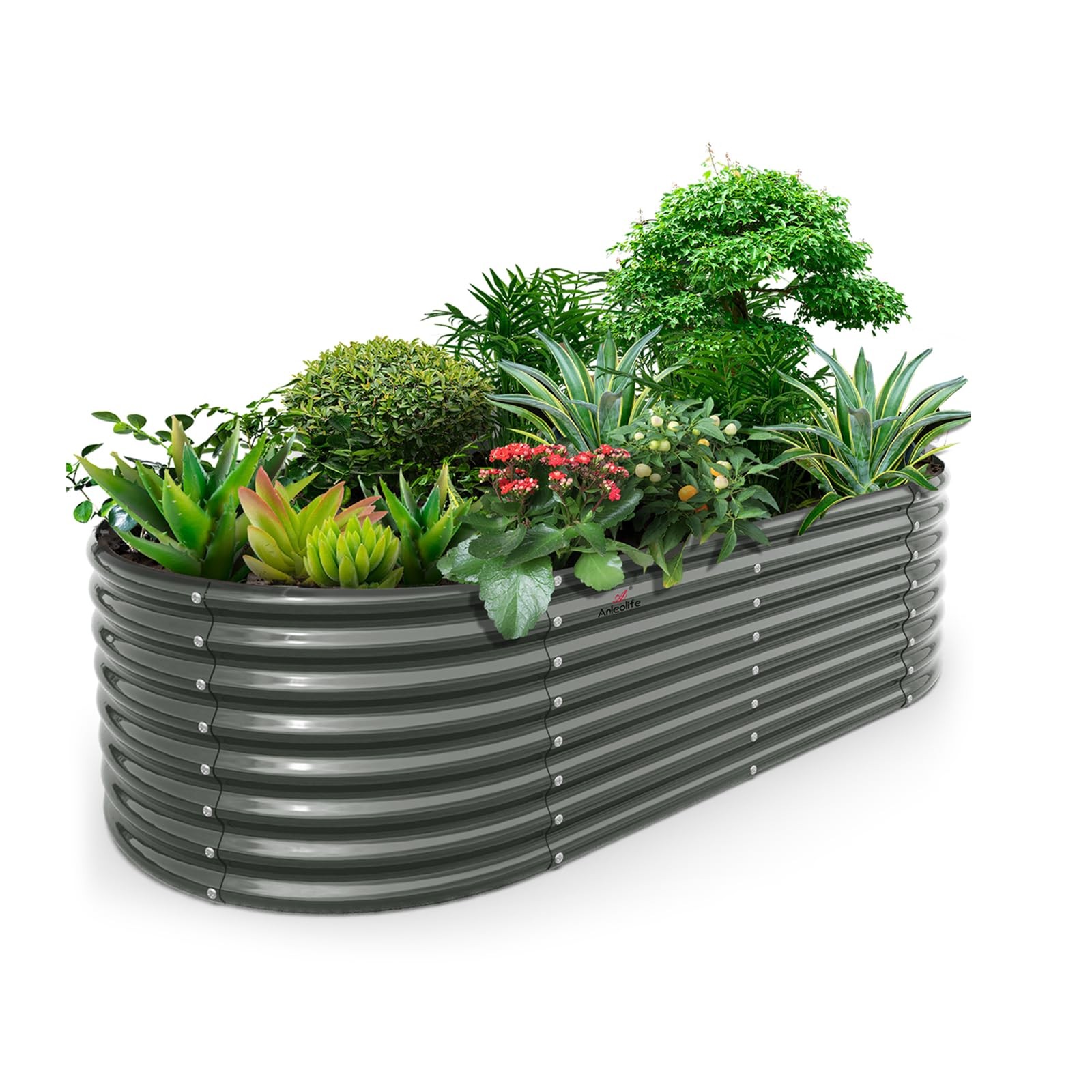 Anleolife 8x4x2ft Oval Deep Root Galvanized Raised Garden Bed, Quartz Grey