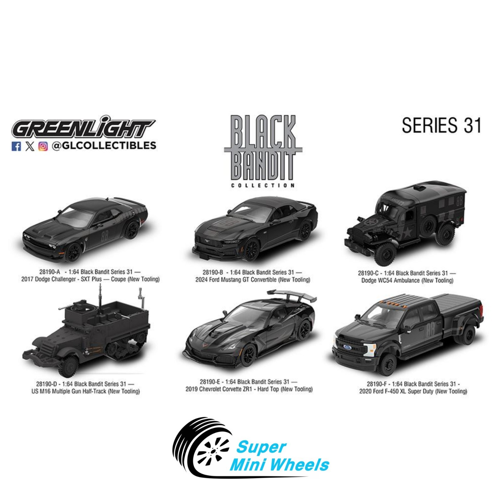 Greenlight 1:64 Black Bandit Series 31 Assortment 6 Cars Set #28190