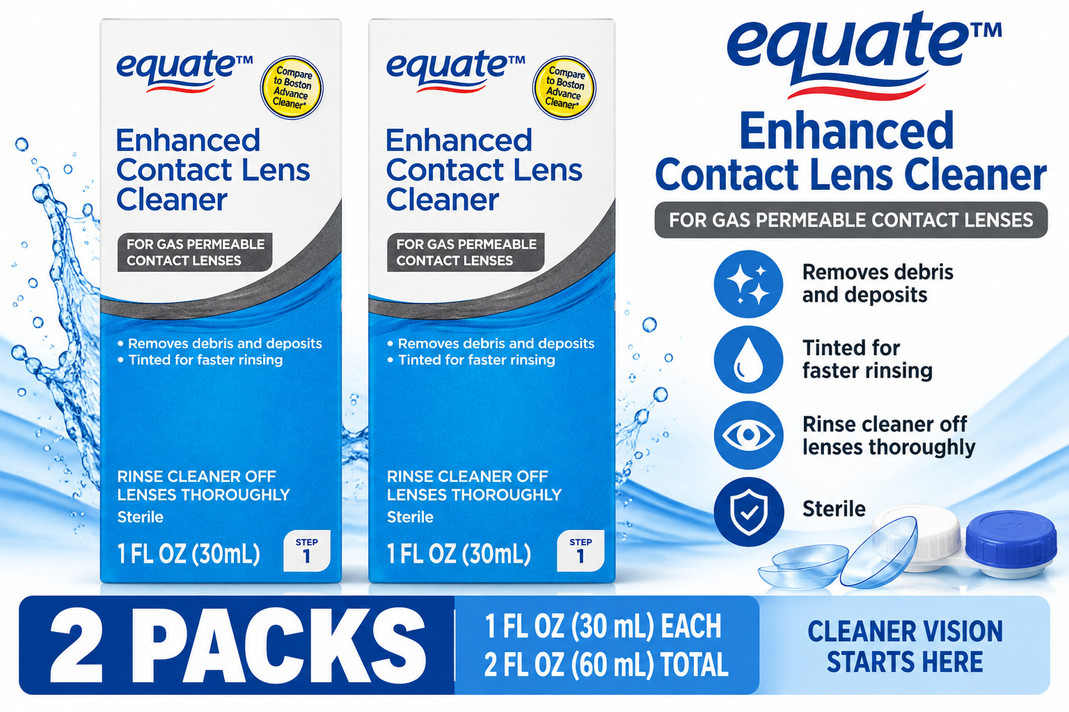2 Packs Equate Enhanced Hard Contact Lens Cleaner Step 1 Gas Permeable 1 fl oz 2 Packs Equate Enhanced Hard Contact Lens Cleaner Step 1 Gas Permeable 1 fl oz