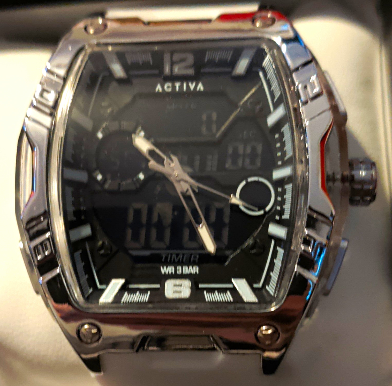 Activa Analog-Digital Quartz Watch 44-47.9mm Black Dial White Silicone 50m Activa Analog-Digital Quartz Watch 44-47.9mm Black Dial White Silicone 50m