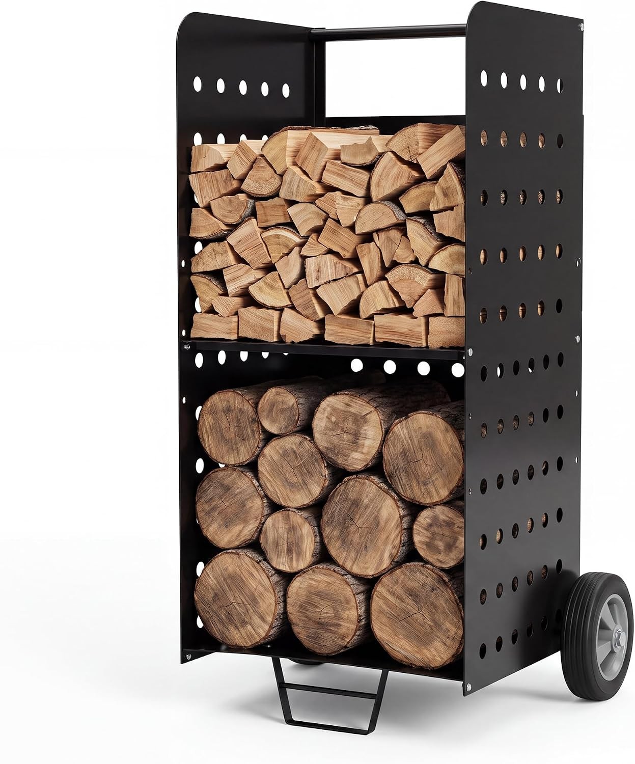 Firewood Log Cart W/ Wheels Indoor Outdoor Fireplace Fire Pit Wood Rack Storage