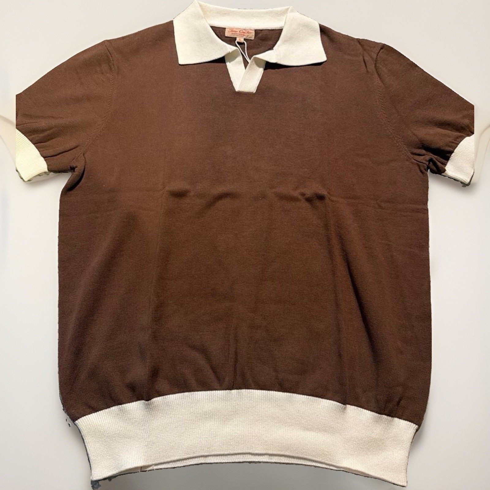 vintage-style two-tone buttonless knit polo shirt L