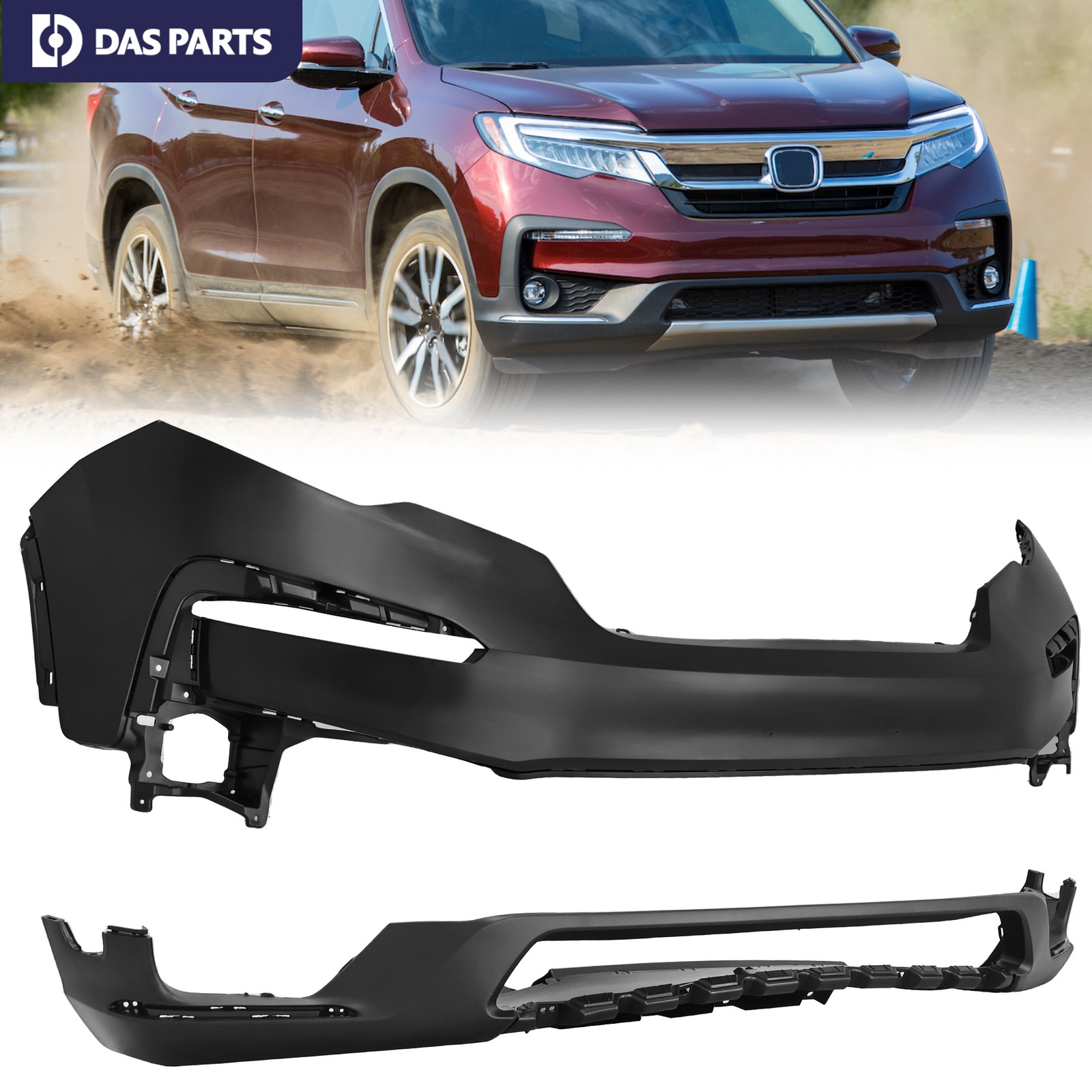 Front Bumper Fascia Upper Lower For 2019-2022 Honda Pilot Primed Textured Black