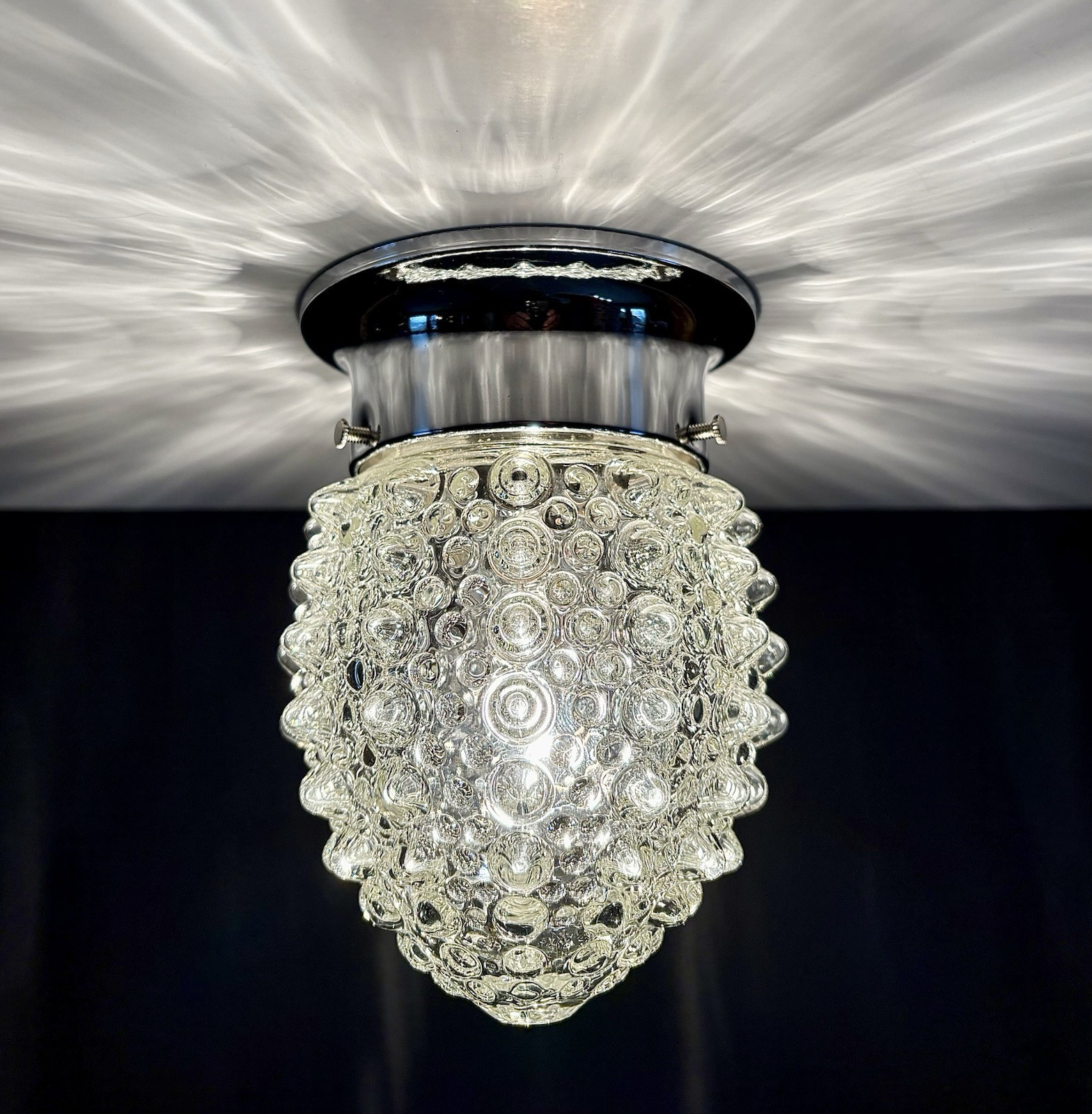 Vintage Mid Century Pointed Hobnail Chrome Ceiling Light Fixture 1940s 1950s Vtg