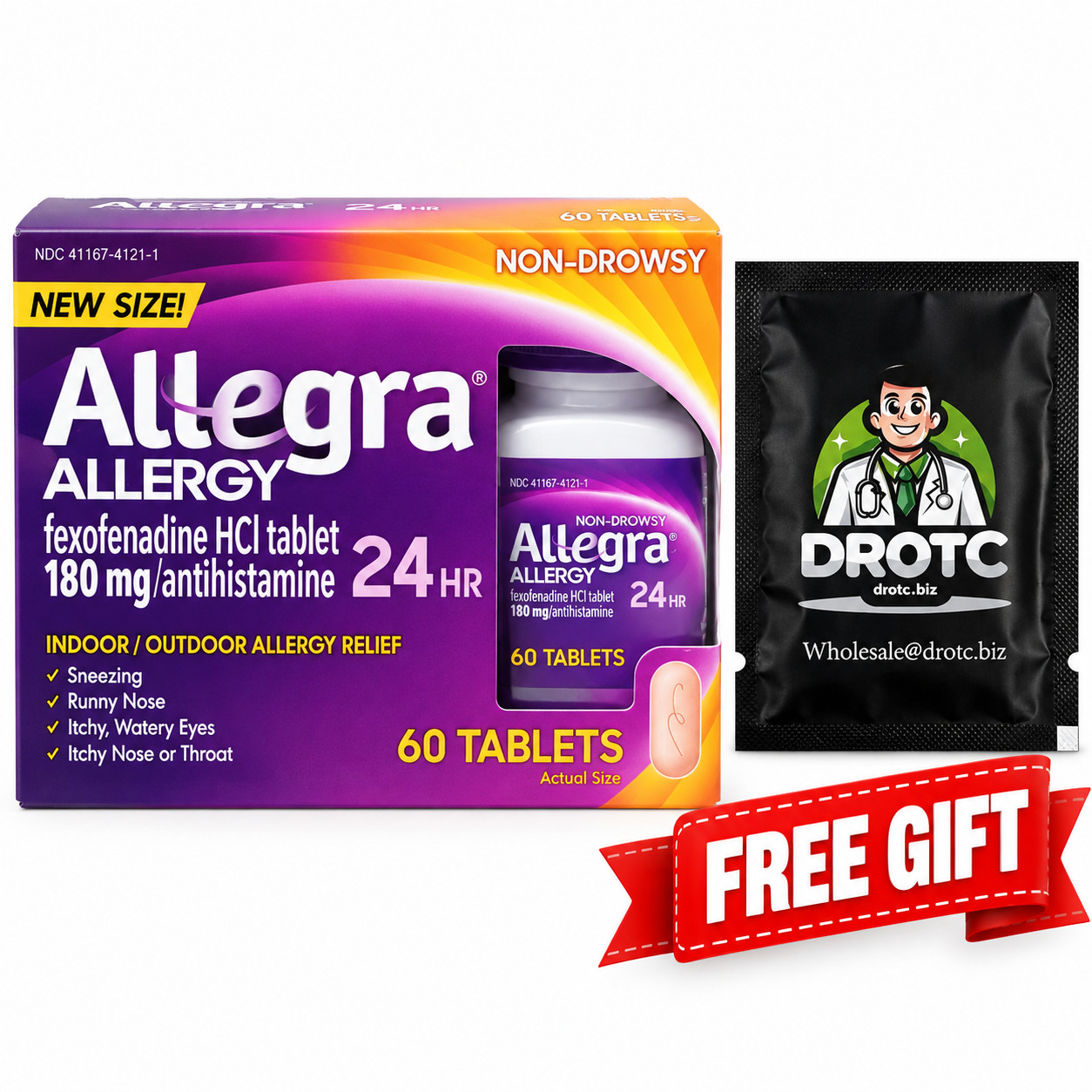 Allegra Allergy 24HR 180mg 60 Tablets + Free Eye Wipe EXP 06/27 Allegra Allergy 24HR 180mg 60 Tablets + Free Eye Wipe EXP 06/27