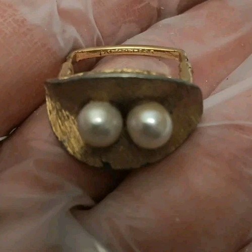 1950s Vendome RING Adjustable Square Double Pearl Vintage Mid Century JEWELRY 