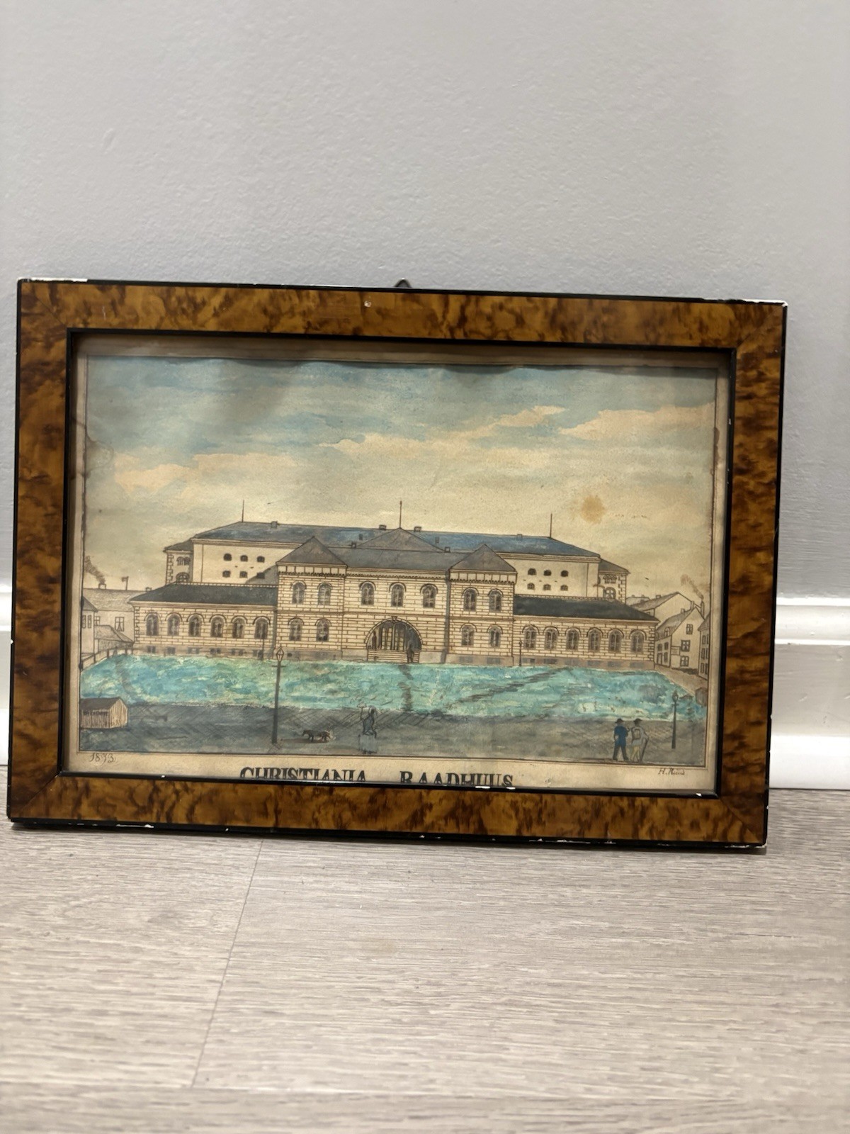 1873 Watercolor Drawing Oslo Norway Christiana Raadhus Signed 1873 Watercolor Drawing Oslo Norway Christiana Raadhus Signed