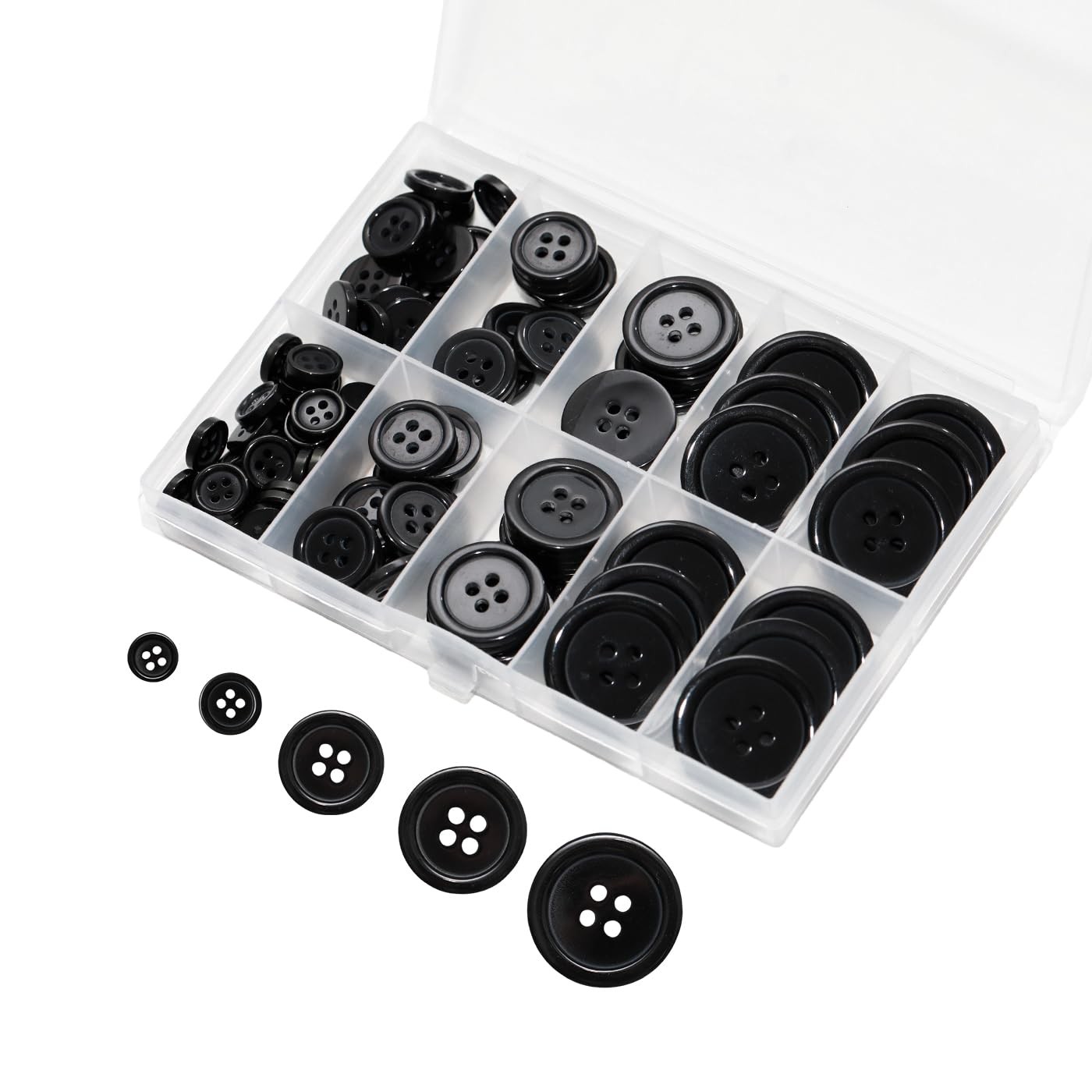 Black Round Sewing Buttons 100 Pcs Set for Clothes, Size Sewing Buttons, Round