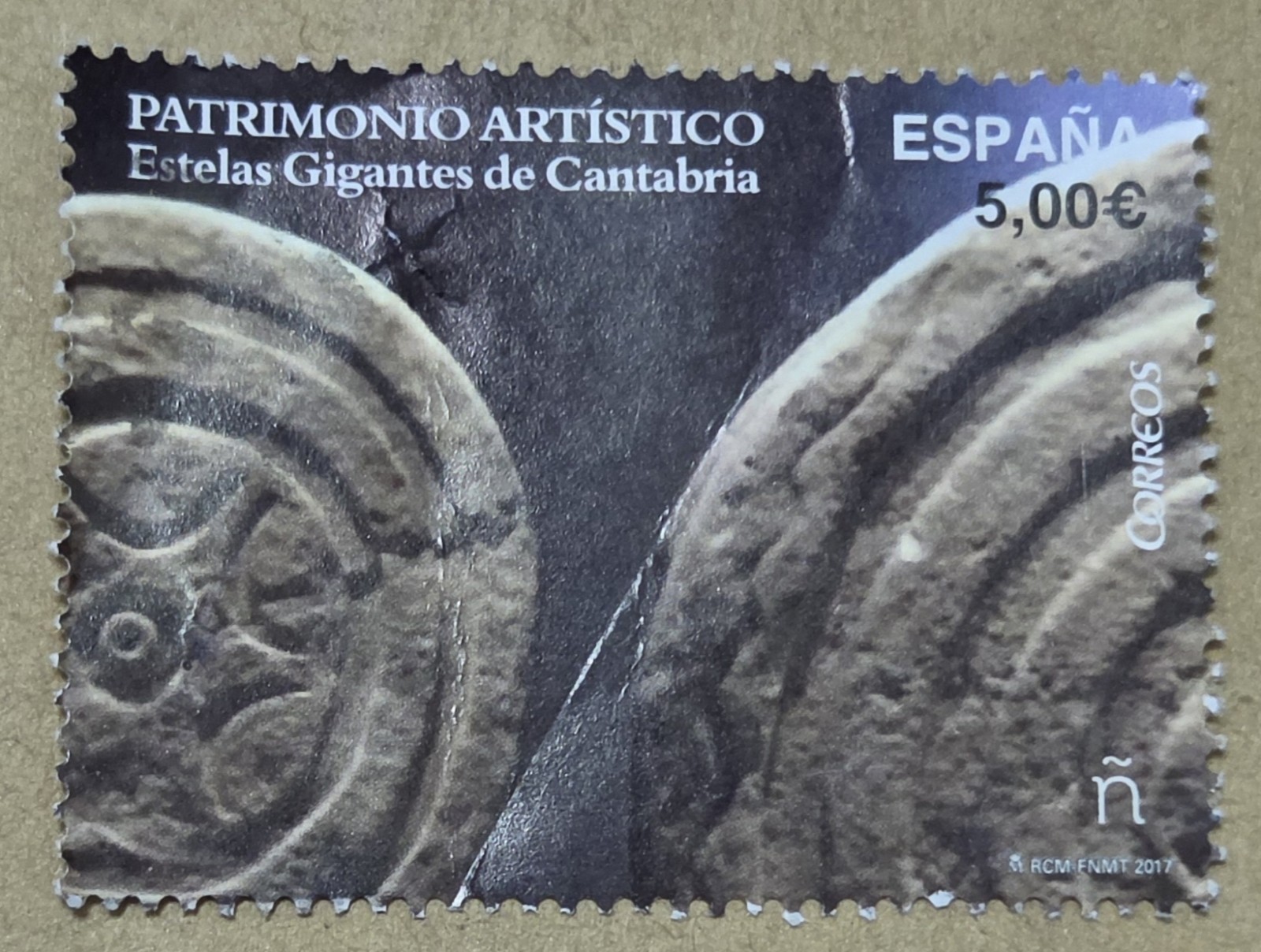 EUROPEAN UNION (SPAIN) 🇪🇺/🇪🇸 GIANT STELAE OF CANTABRIA STAMP / 5,00€ / 2017 EUROPEAN UNION (SPAIN) 🇪🇺/🇪🇸 GIANT STELAE OF CANTABRIA STAMP / 5,00€ / 2017