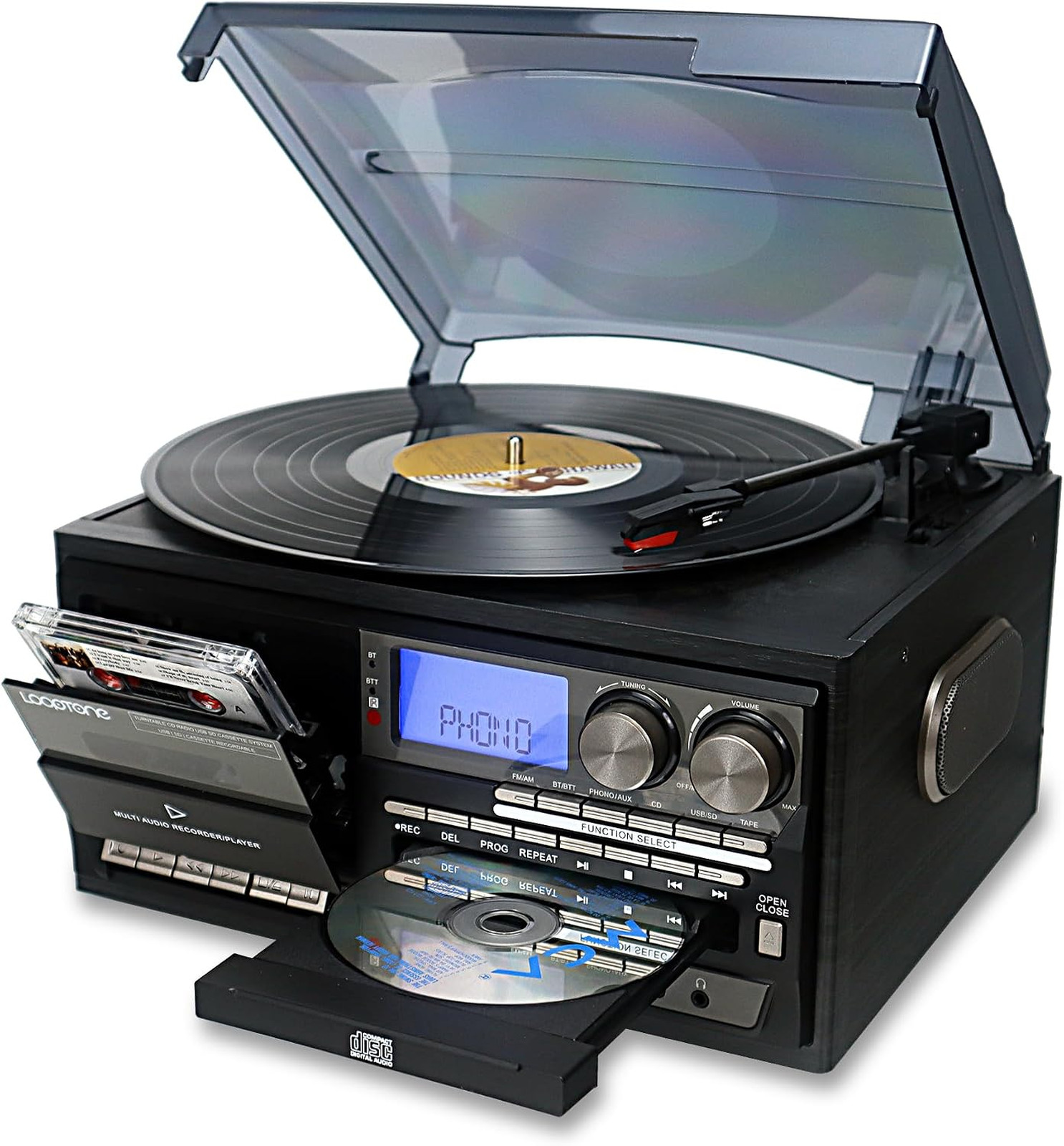 Vinyl Record Player 10 in 1 3 Speed Bluetooth Vintage Turntable CD Cassette