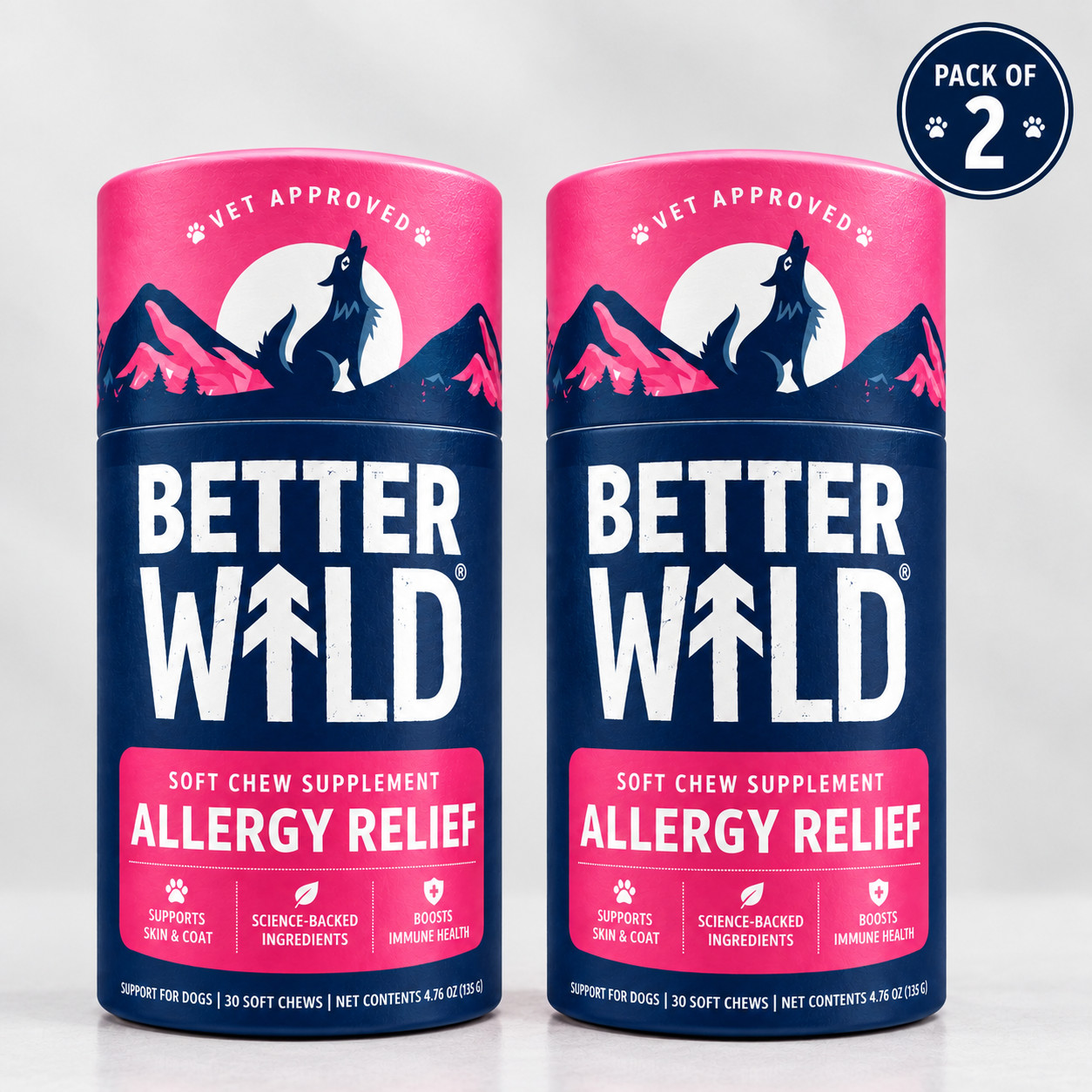 2 x Better Wild Dog Allergy Relief Soft Chews, Skin Itching Scratching 30 Chews