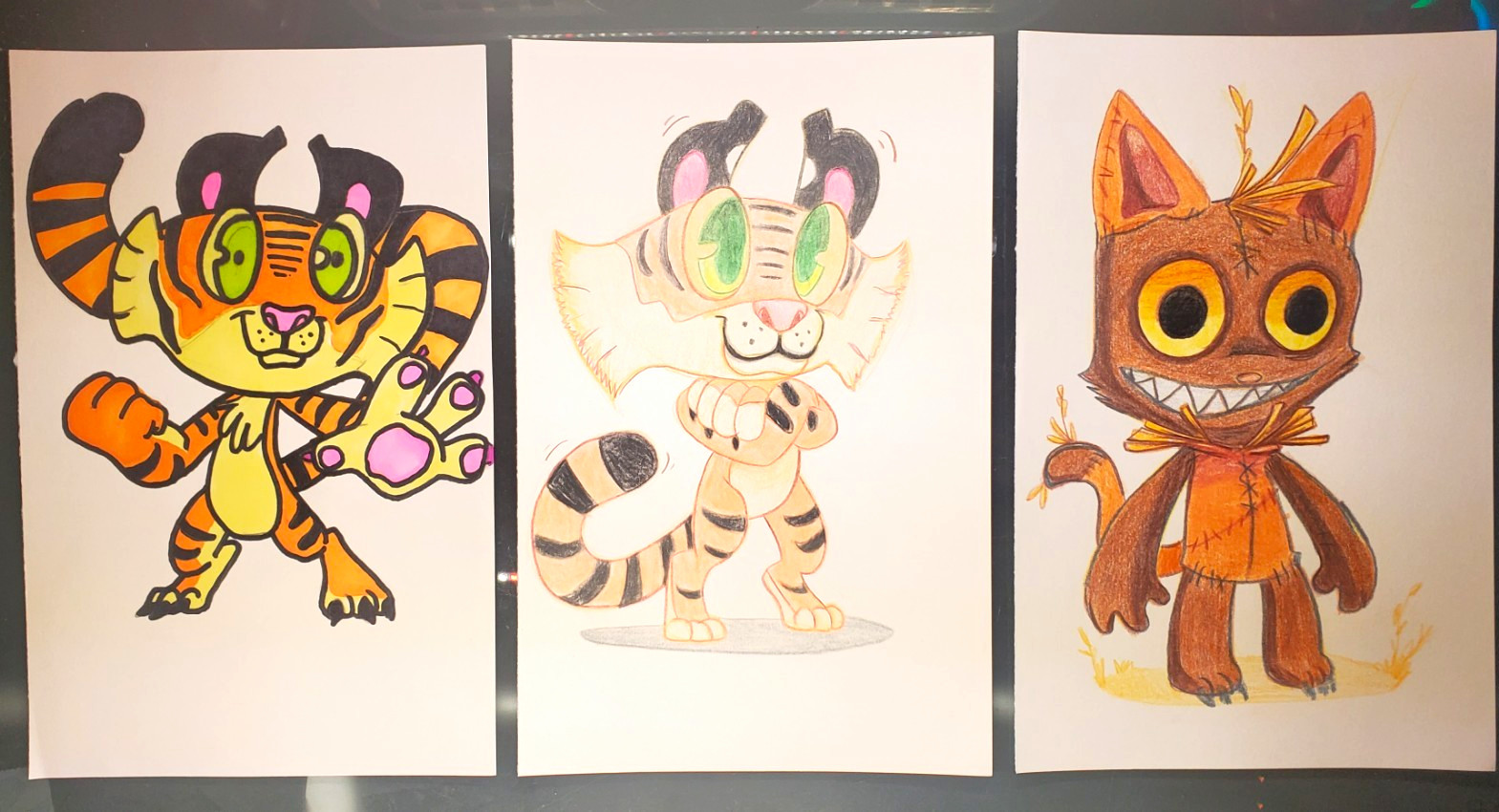 Original Hand-Drawn Cartoon Cat & Tiger Character Drawings Lot of 3 on Paper Original Hand-Drawn Cartoon Cat & Tiger Character Drawings Lot of 3 on Paper