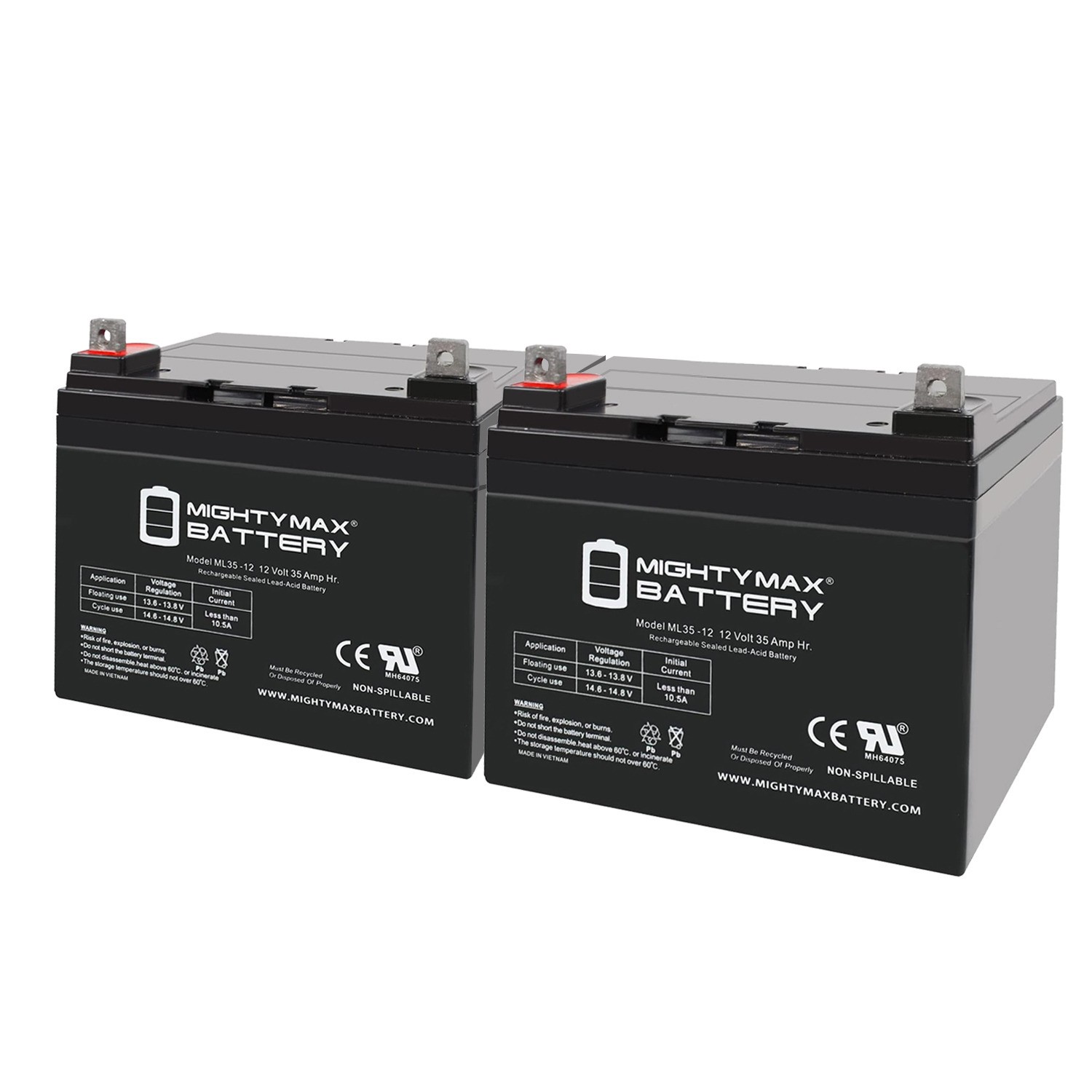 Mighty Max 2 Pack - 12V 35Ah Pride Mobility Jazzy Select GT Replacement Battery