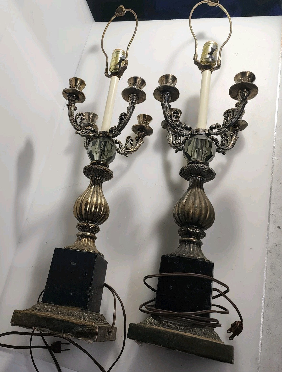 Vintage Pair Candelabra Lamps Electrified Bronze Black 4 Arm 31.5 Vintage Pair Candelabra Lamps Electrified Bronze Black 4 Arm 31.5