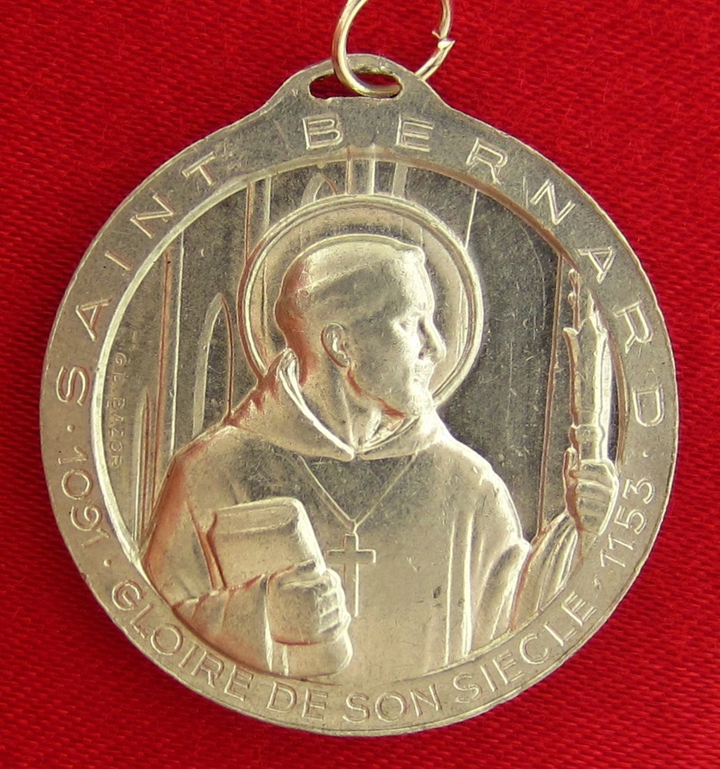 Vintage SAINT BERNARD Medal French Catholic Aluminum Pendant LARGE G.B. Bazor