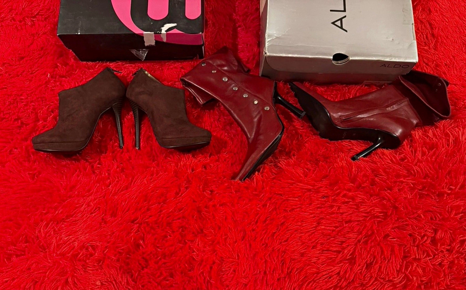 ALDO Solid Burgundy/Brown Leather Heels & Suede Ankle Booties Lot Size 36 great