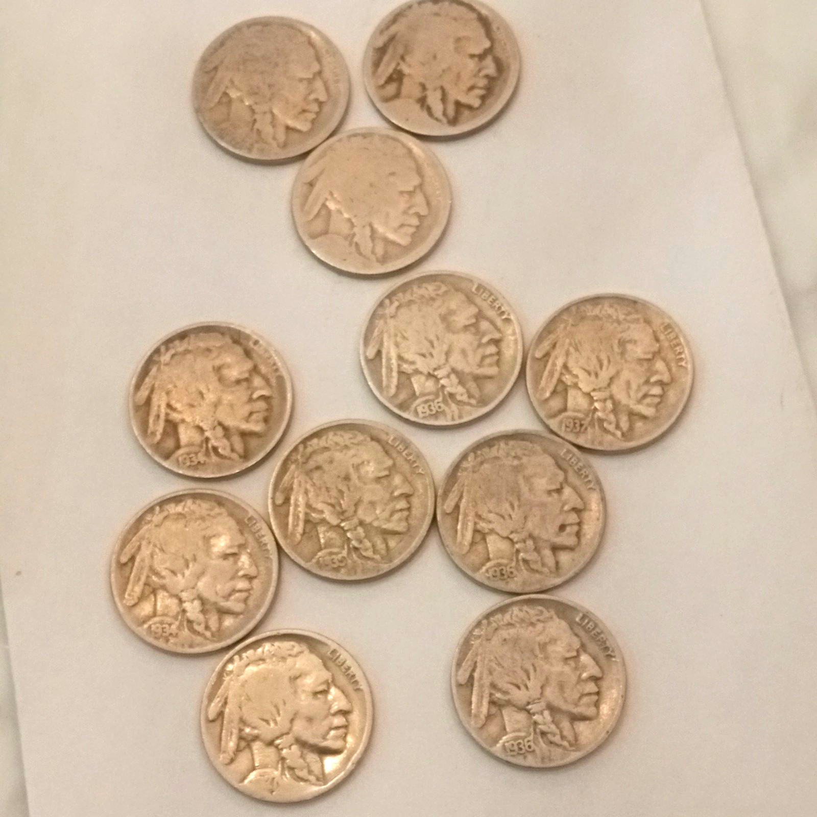 Buffalo Nickel 5C Lot Of 11 *8 With Visible Dates 1927, 2x1934,1935,3x1936,1937 Buffalo Nickel 5C Lot Of 11 *8 With Visible Dates 1927, 2x1934,1935,3x1936,1937