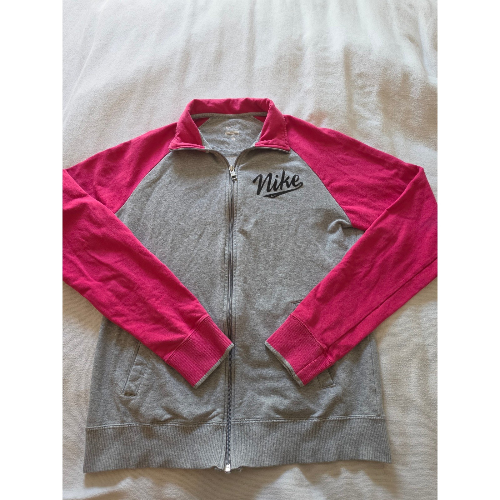 Vintage Nike Track Jacket Grey Pink Raglan Full Zip Sweatshirt L Vintage Nike Track Jacket Grey Pink Raglan Full Zip Sweatshirt L