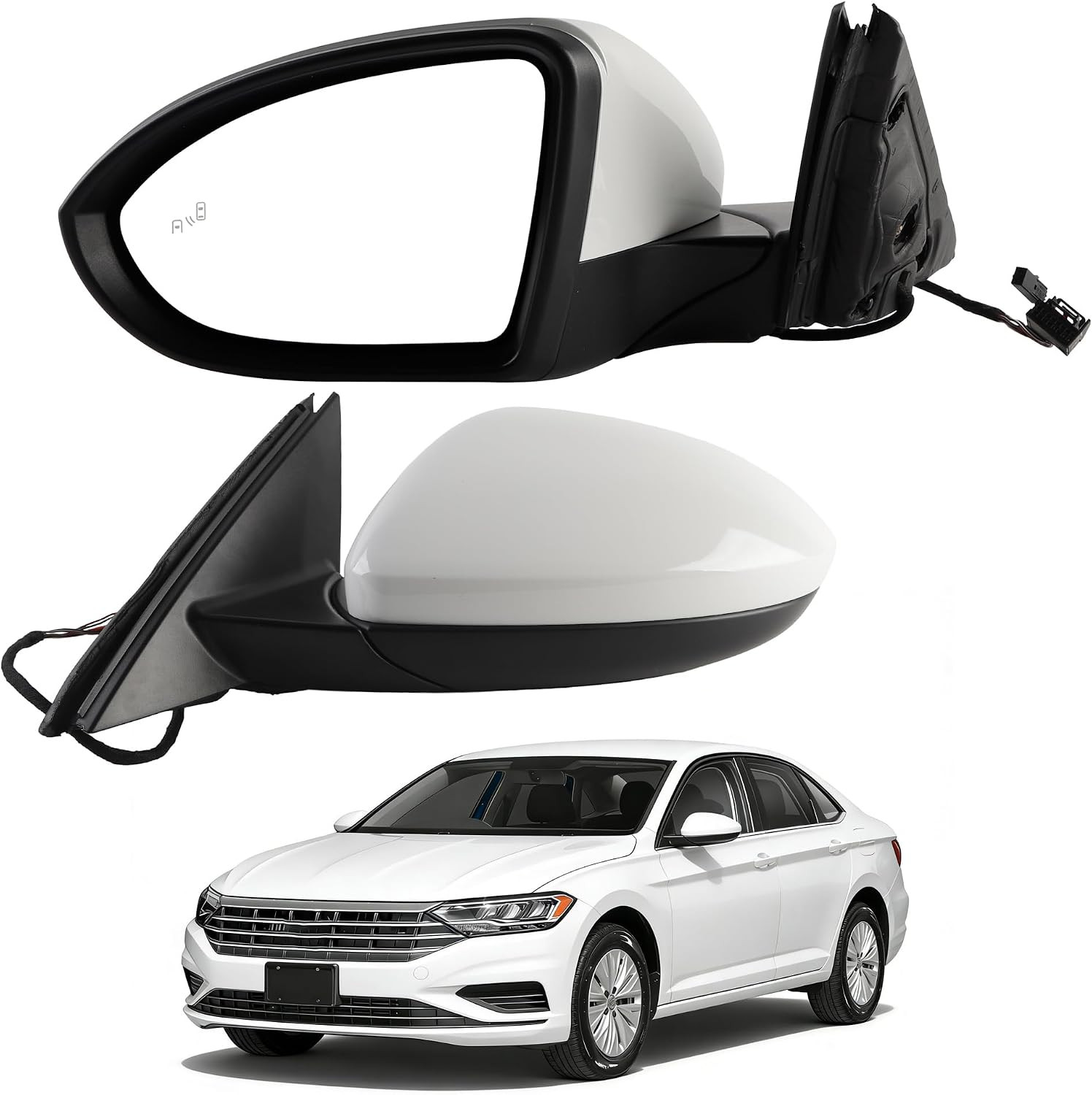 Left Driver Mirror Heated Blind Spot Manual Fold for 2019-2023 VW Jetta White Left Driver Mirror Heated Blind Spot Manual Fold for 2019-2023 VW Jetta White