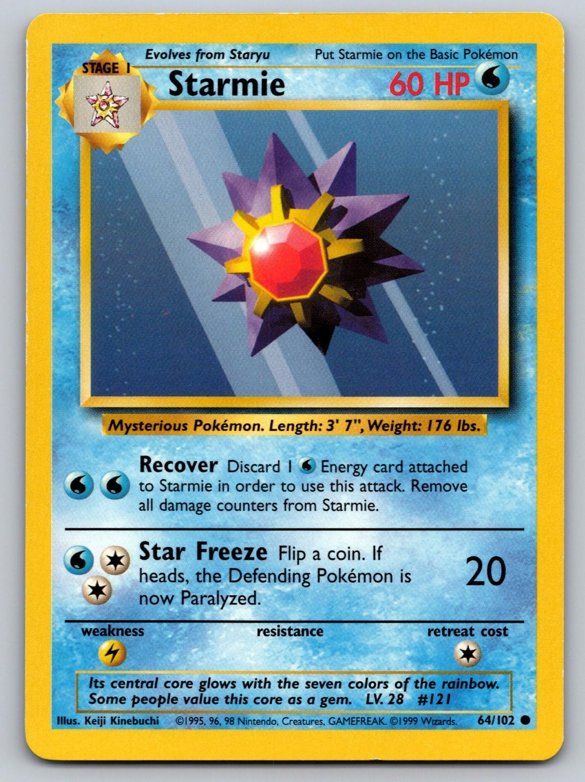 Starmie 64/102 Common Base Set Unlimited Pokemon Lightly Played Starmie 64/102 Common Base Set Unlimited Pokemon Lightly Played