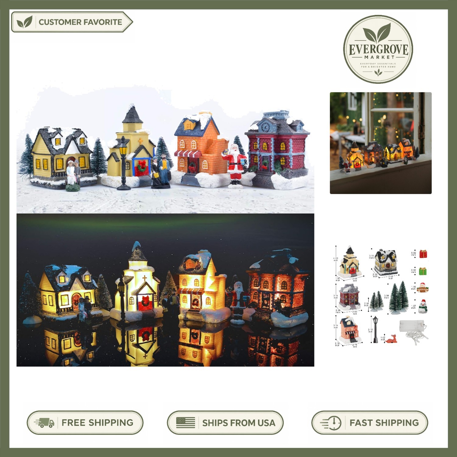 Festive Christmas Village Set with LED Lights - Kid-Friendly Decor for Holidays