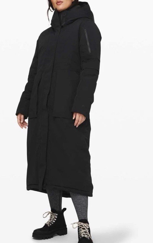 Lululemon Winter Warrior Parka Black Size 6 Long Insulated Coat Goose Down EUC