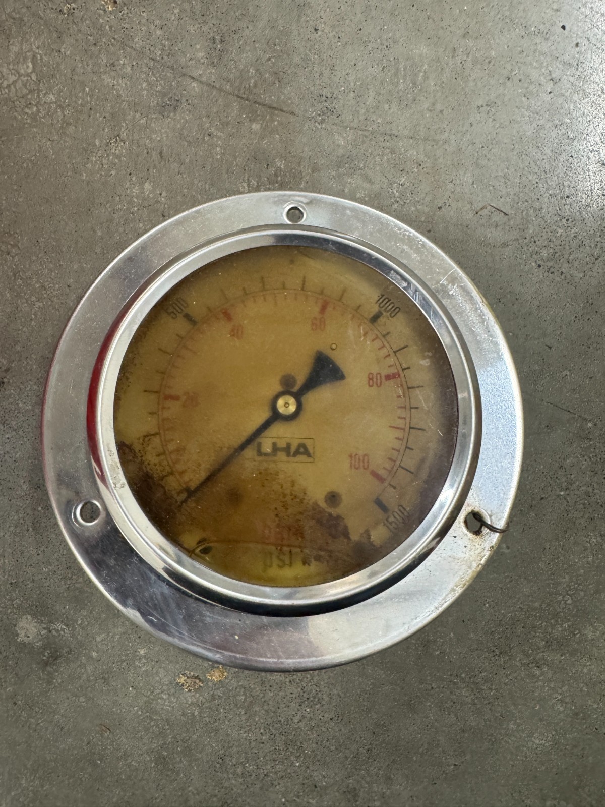 Vintage LHA 1500 PSI Pressure Gauge Industrial Meter Vintage LHA 1500 PSI Pressure Gauge Industrial Meter