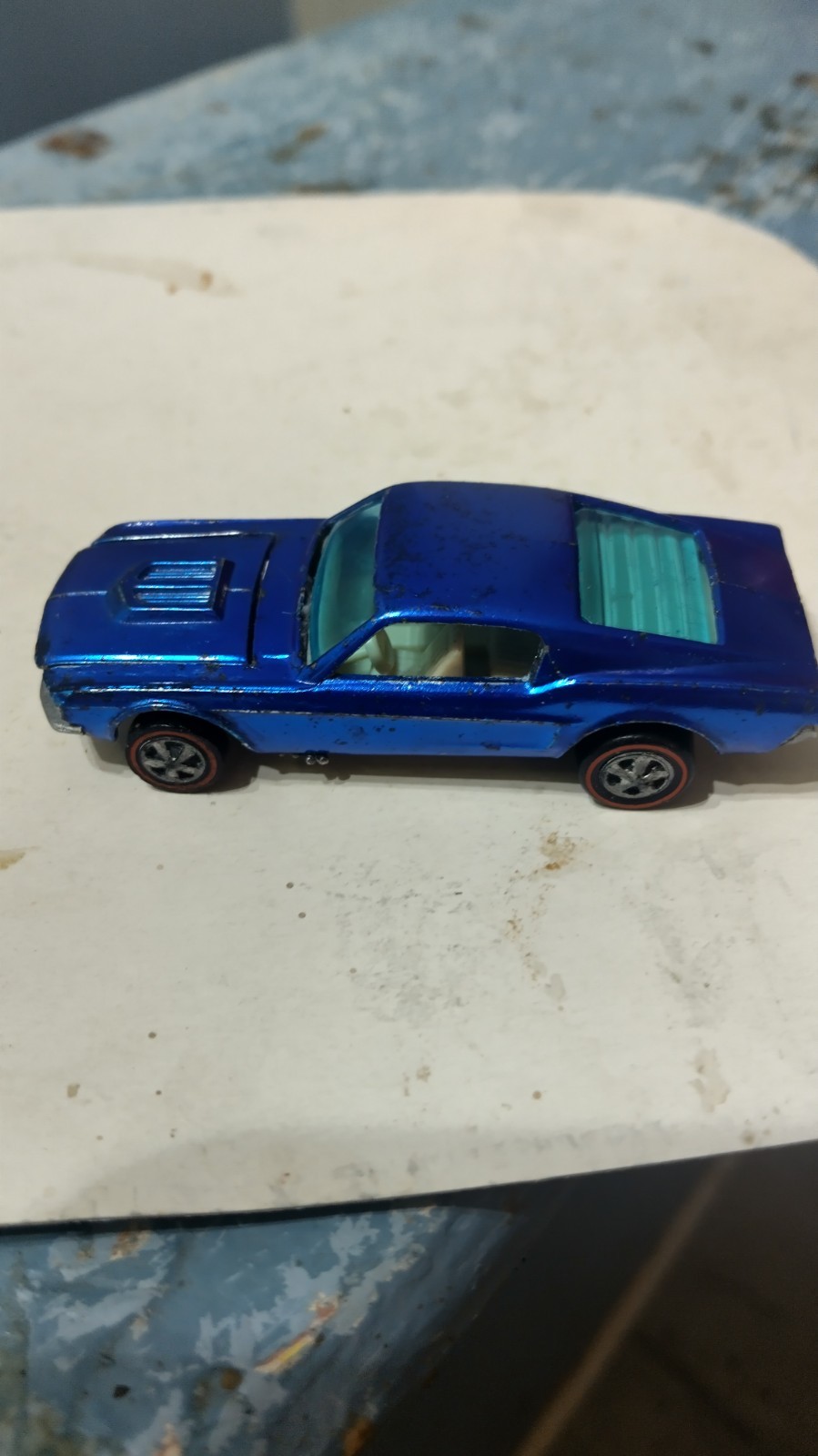 Hot Wheel Redline Custom Mustang Louvered Glass (Nice Rare) USA Blue