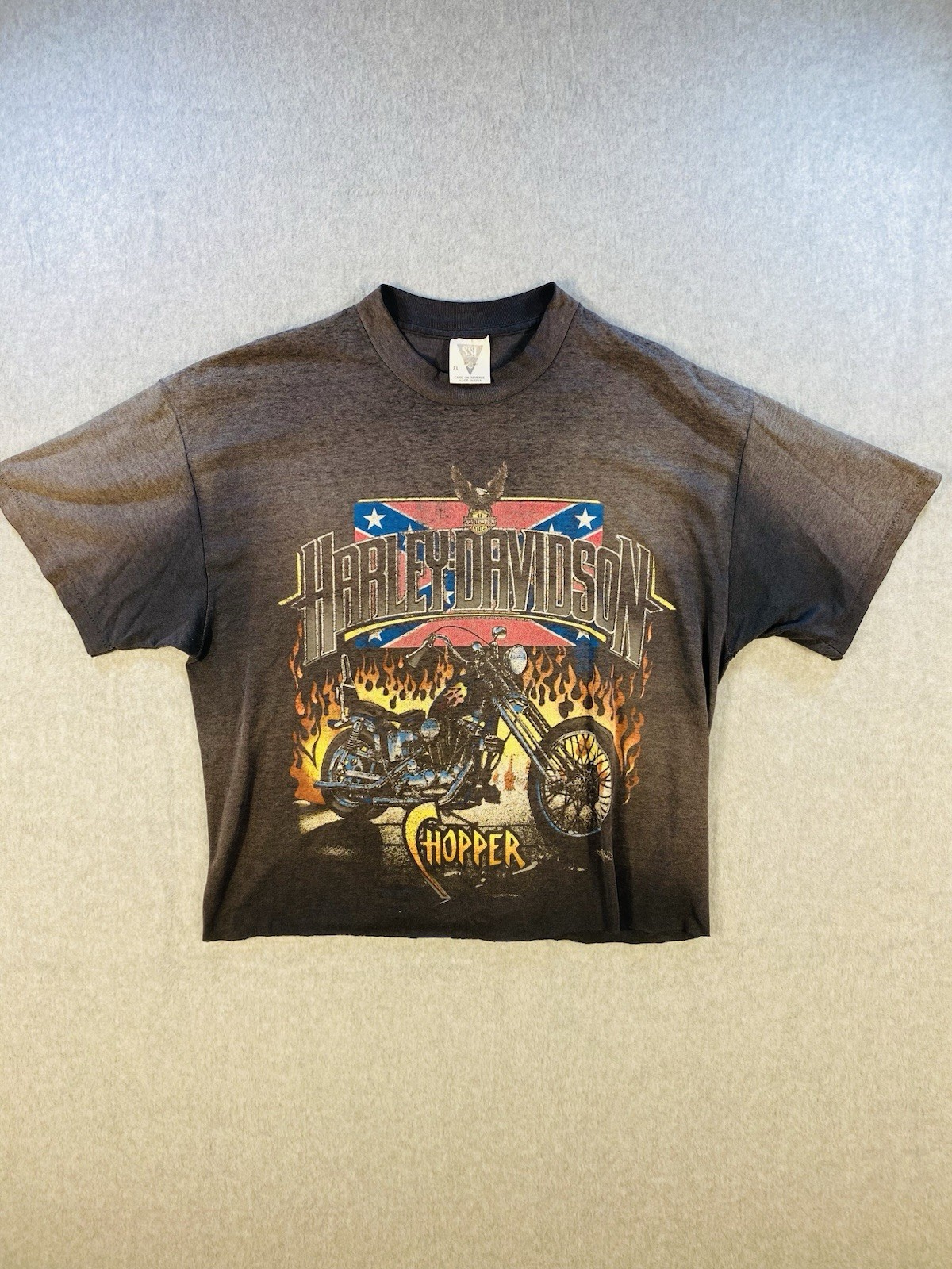 Vintage Harley Davidson Chopper Flames Single Stitch Crop SSI Tag XL Made In USA