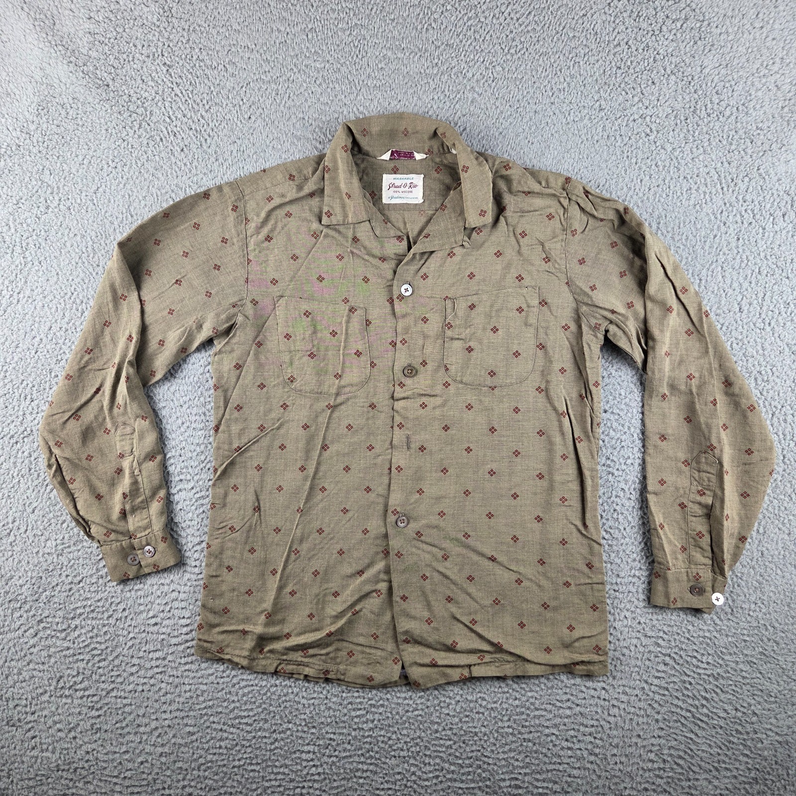 Vintage Gabardine \'50s-\'60s Stradivari Mens Shirt M Loop Collar Rockabilly Vintage Gabardine \'50s-\'60s Stradivari Mens Shirt M Loop Collar Rockabilly