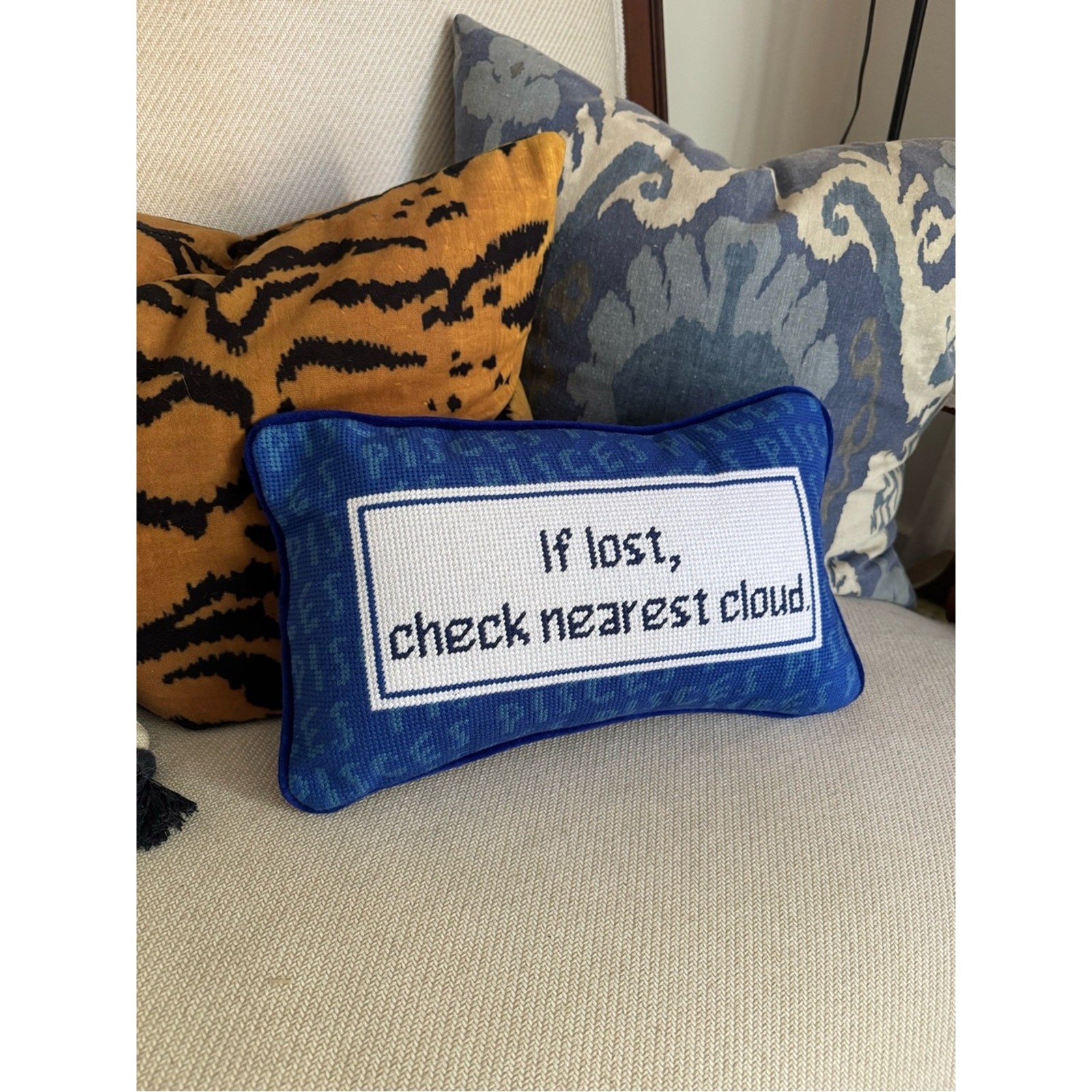 Furbish needlepoint zodiac Pisces Blue If lost, check nearest cloud pillow Furbish needlepoint zodiac Pisces Blue If lost, check nearest cloud pillow