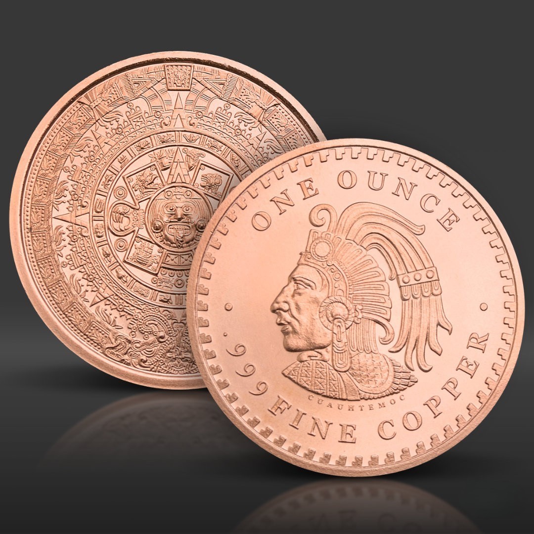 Aztec Calendar Cuauhtemoc 1 oz Avoirdupois .999 Fine Copper Round Bullion