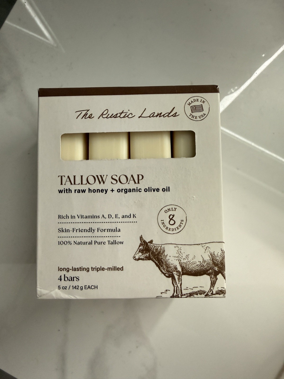 THE RUSTIC LANDS Grass Fed Beef Tallow Soap Bars Set of 4 with Honey & Olive Oil