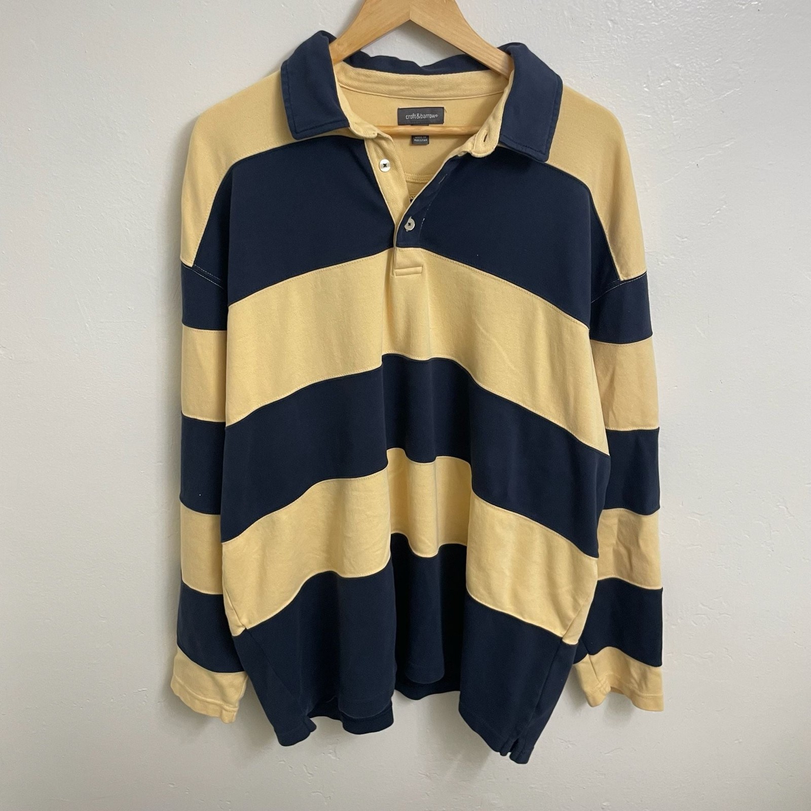 Vintage 2000s Croft & Barrow Long Sleeve Striped Rugby Shirt Navy Yellow