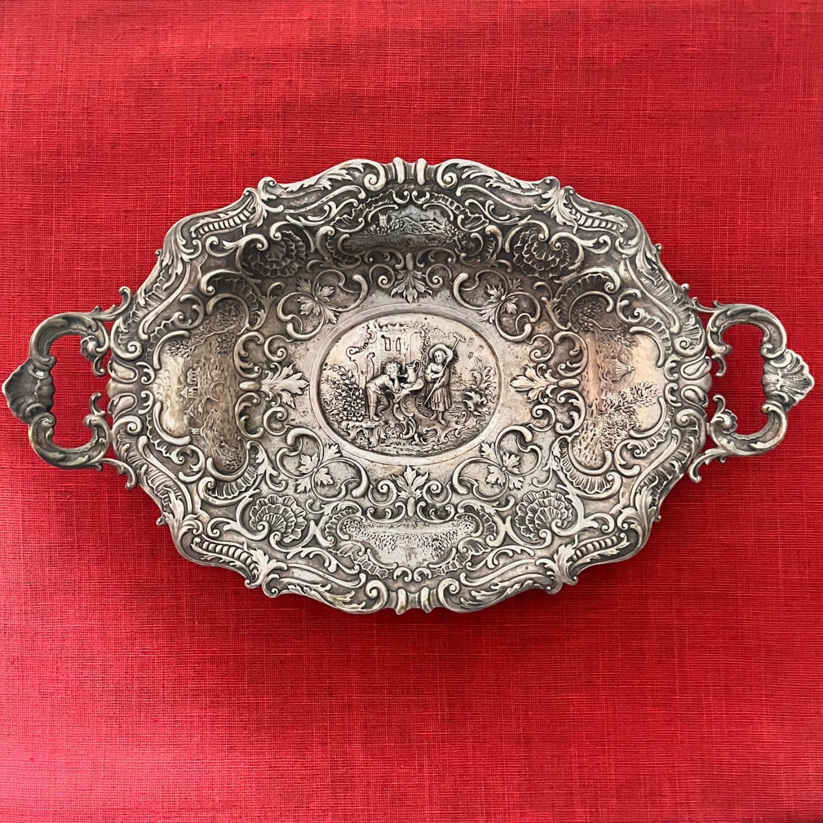 Antique HANAU 800 SILVER Repoussé ROCOCO Handled Bowl/Tray GEORG ROTH ...\