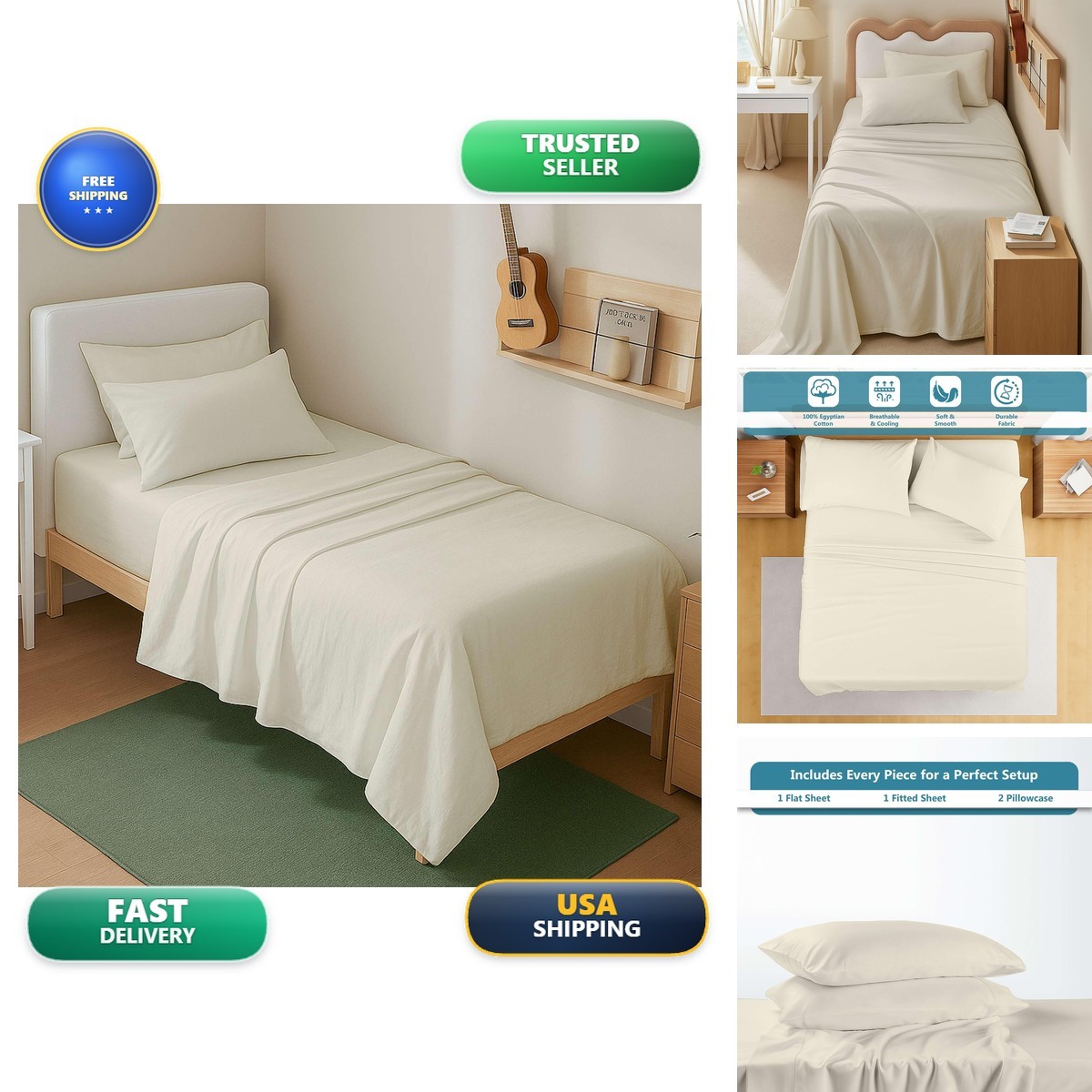 Wayfair 4 Piece Twin XL Sheet Set, Twin Extra Long Size Ivory Solid 100% Wayfair 4 Piece Twin XL Sheet Set, Twin Extra Long Size Ivory Solid 100%
