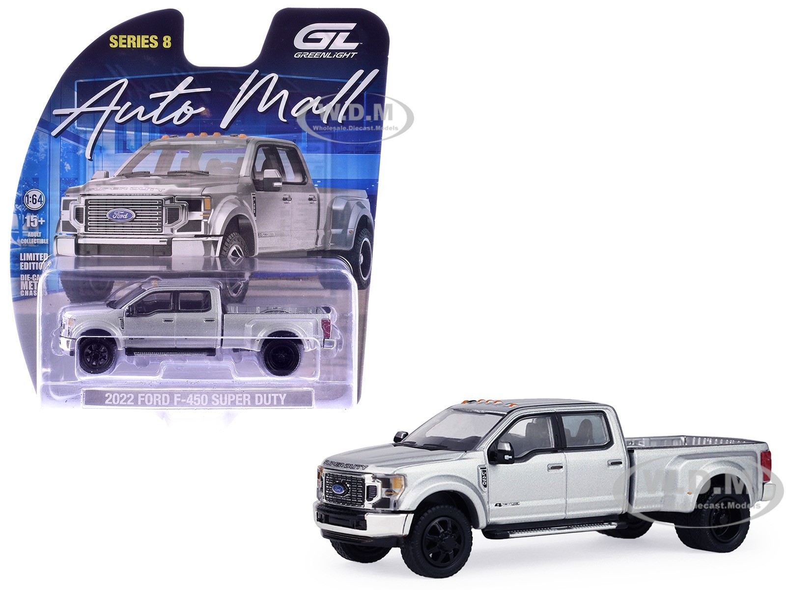 2022 FORD F-450 SUPER DUTY PICKUP ICONIC SILVER 1/64 BY GREENLIGHT 68080 A