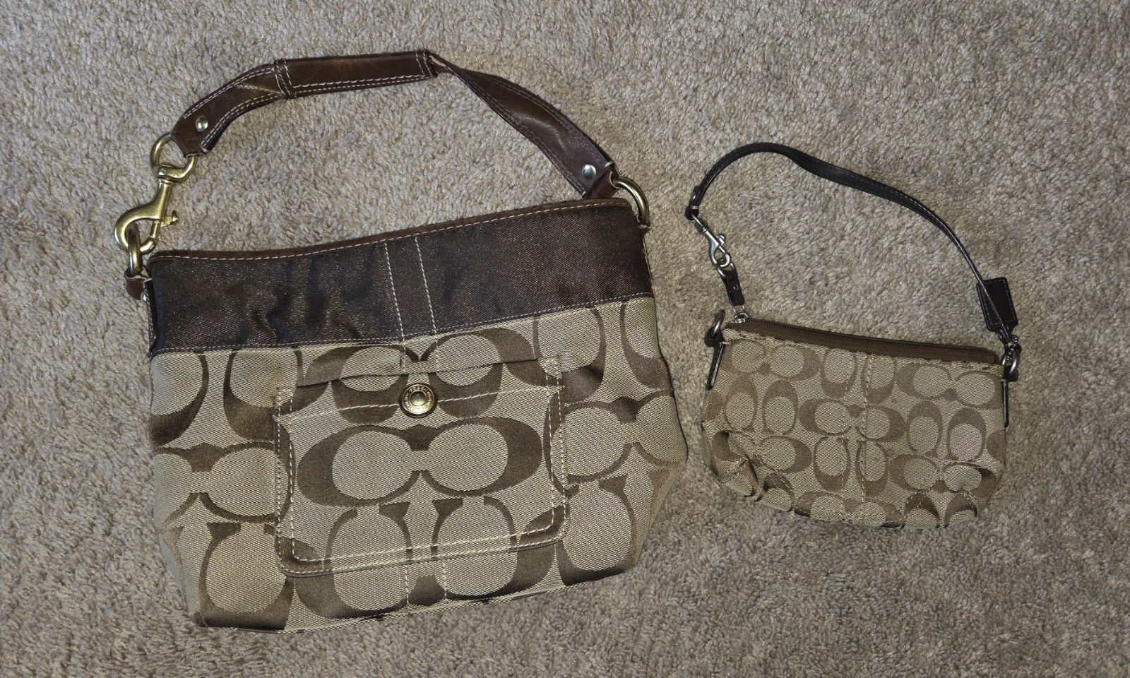 Vintage Coach 2-Piece Leather Shoulder Bag & Wristlet Brown