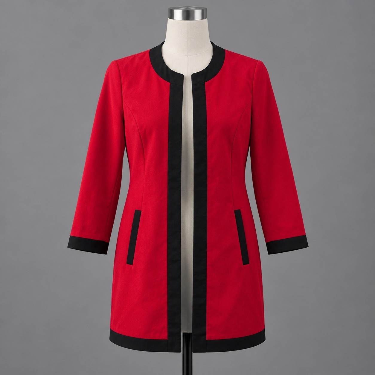 Chicos Jacket Womens Small 0 Red Black Color Block Duster Open Front NWT $149