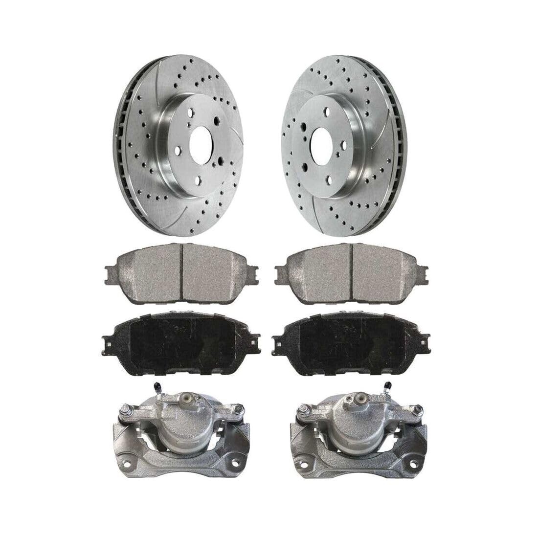 Brake Kit Front Calipers Pads Drilled Rotors Ceramic Vented SRBRPKG00073