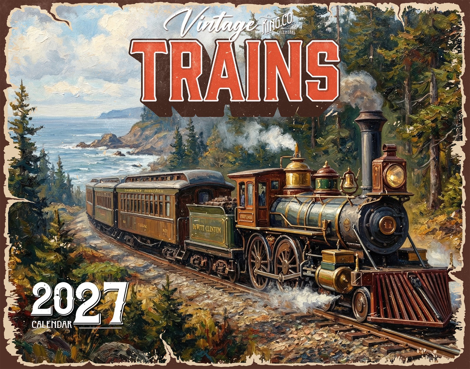 2027 Vintage Trains Wall Calendar – 16-Month Railroad Art (FREE SHIPPING)