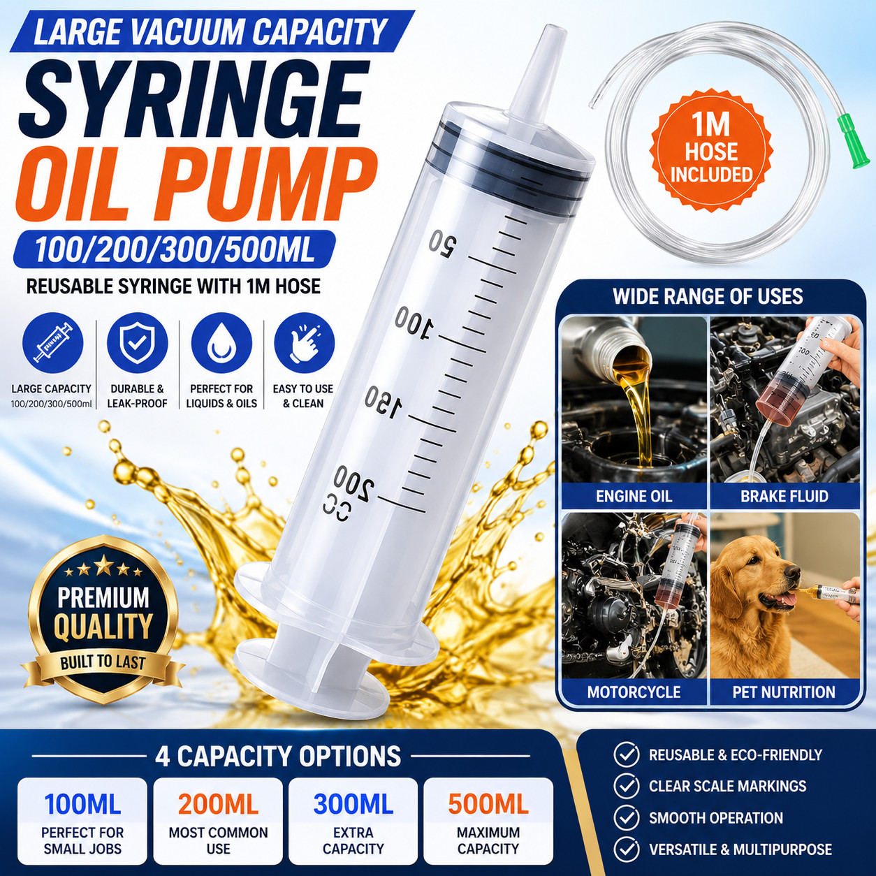 Large Capacity Syringe (100ml / 300ml Options) – Reusable Plastic Pump