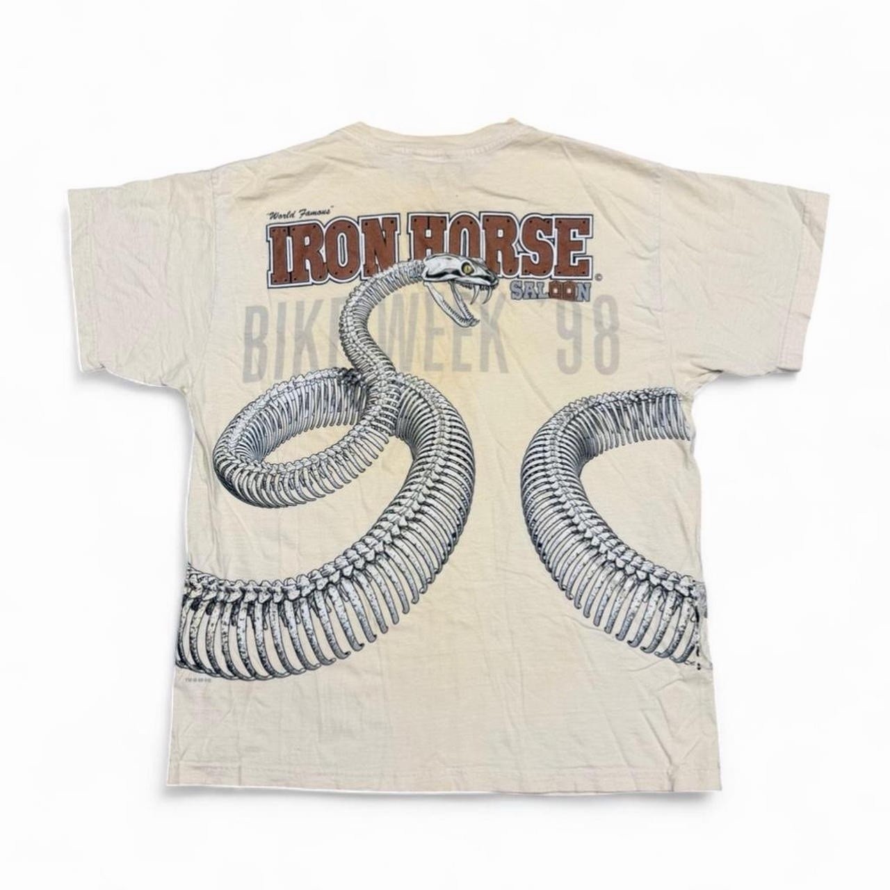Vintage 1998 Iron Horse Saloon Bike Week Snake Skeleton AOP T Shirt XL Biker