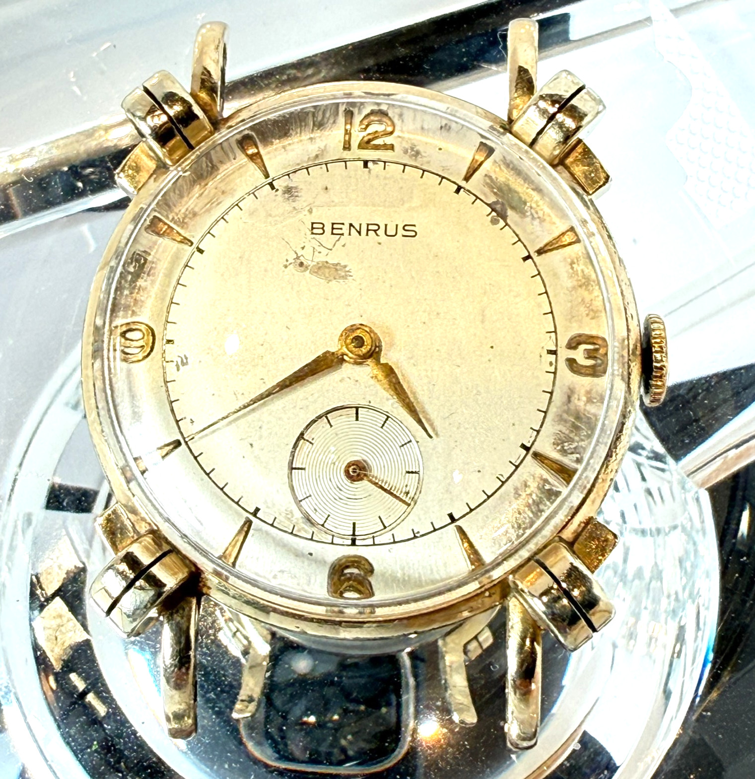 Vintage BENRUS 17J 10K RGP BR2 KNOTTED LUGS 1950s MCM Wind Mechanical Watch Runs